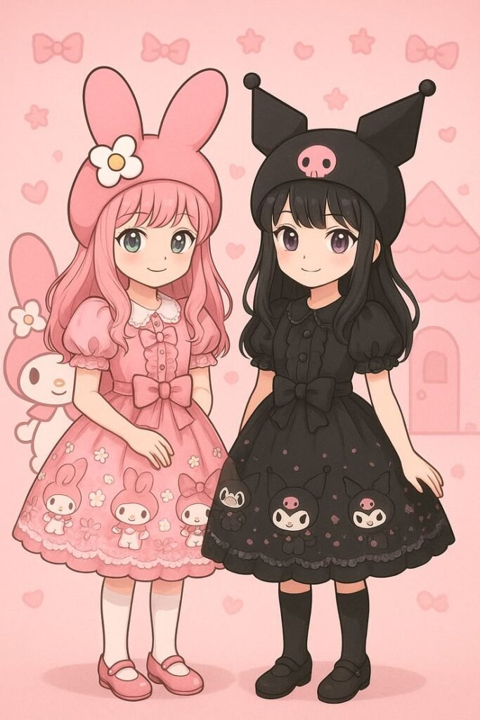 Fondo de pantalla de Hello Kitty y Kuromi